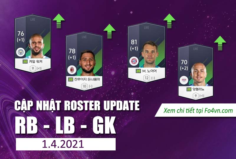 Cập nhật Roster Update các vị trí RB, LB và GK