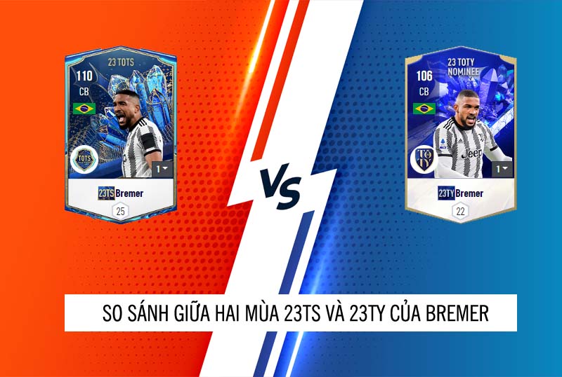 So sánh hai mùa giải 23TY và 23TS của Bremer - trung vệ tốt nhất của Juventus trong Fo4